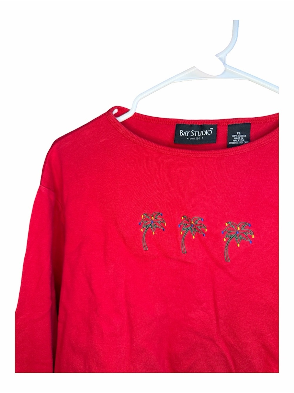 Bay Studio Bright Red 3/4 Sleeve with Palm Trio - Picture 3 of 5